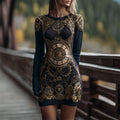 Vintage Steampunk Clock & Gears Turtleneck Mini Sweater Dress artswardrobe