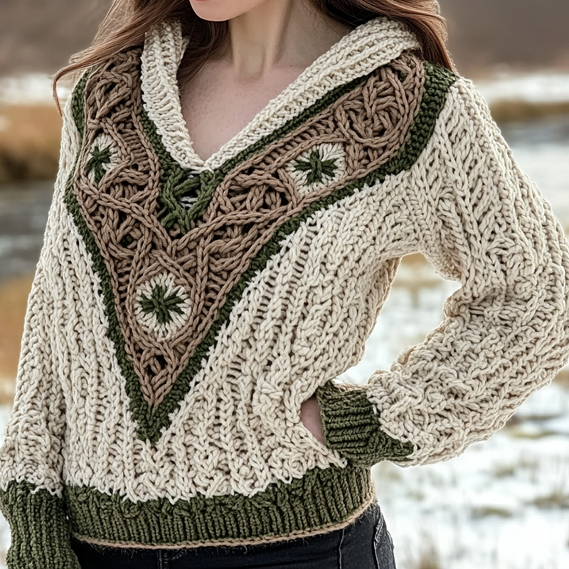 Women's Irish Celtic Knotted Jacquard Pocket Ireland's Hooded Sweater elevenforest