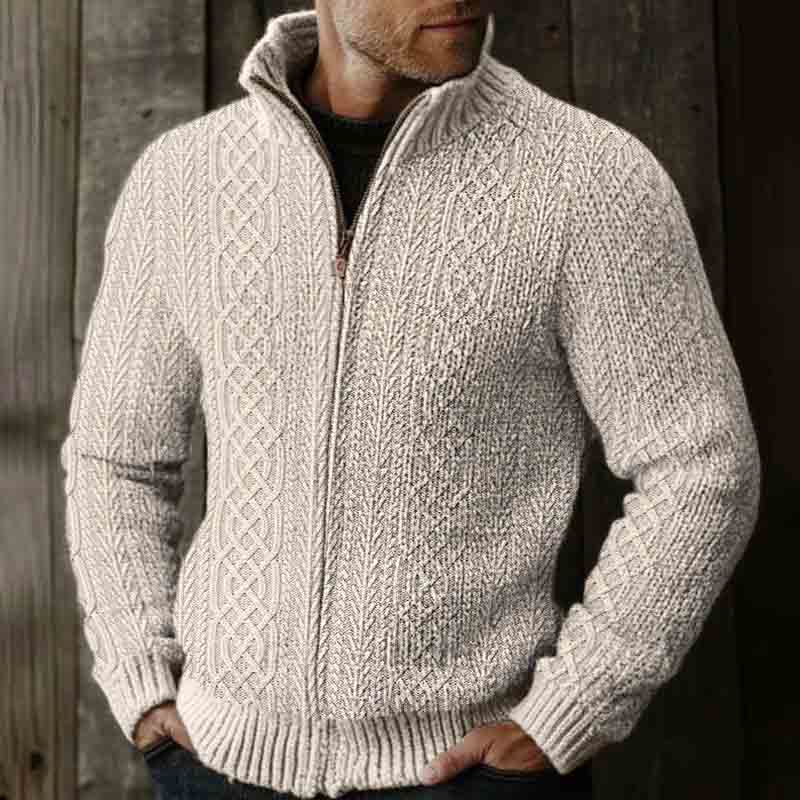 Men's Vintage Knitting Pattern Art Zip Cozy Sweater artswardrobe