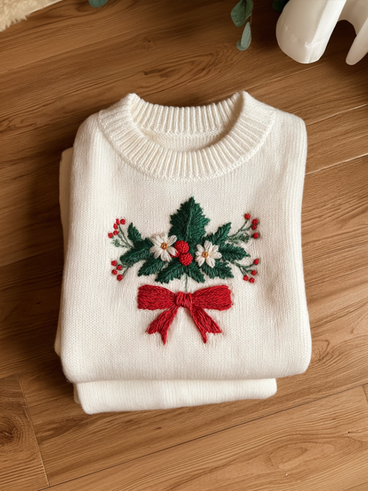 Comstylish Christmas Elements Women's Round Neck Knit Sweater