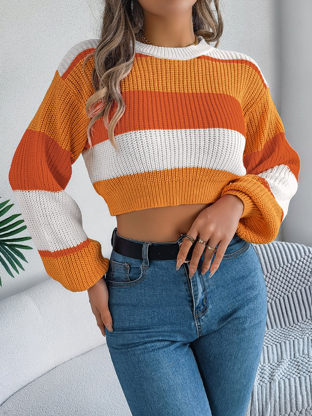 Magda® | Cropped color block crew neck sweater
