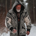 Men's Viking Tribal Jacquard Celtic With Rose Inspired Chunky Knit Zipped Hooded Sweater artswardrobe
