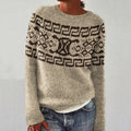 Greek Key Pattern Knit Pullover Crew Neck Sweater artswardrobe