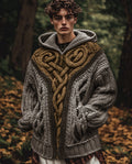 Men's Vintage Irish Celtic Knot Jacquard Mottled Hooded Sweater artswardrobe