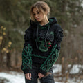 Comstylish Women's Vintage Celtic Knot Skull And Rose Patchwork Hooded Sweater