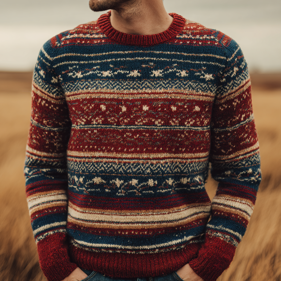 Christmas Retro British Style Men's Round Neck Knitted Sweater artswardrobe