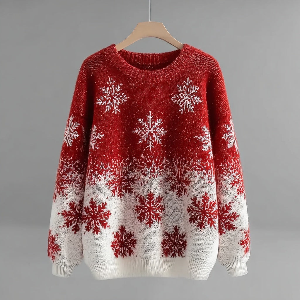 Vintage Snowflake Pattern Gradient Cozy Knit Sweater artswardrobe