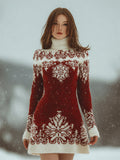 Classy Christmas Snowflakes Contrast Isle Turtleneck Sweater Dress artswardrobe