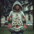 Comstylish Women Vintage Christmas Stars Christmas Tree Vintage Color Warm Hooded Sweater