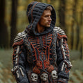 Men's Vintage Skull Art Cozy Knit Hooded Sweater elevenforest