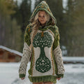 Women's Viking Celtic Knot Tree Of Life Art Cozy Knit Mini Hooded Sweater Dress artswardrobe