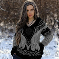 Women's Viking Rune Knit Jacquard V-neck Sweater artswardrobe
