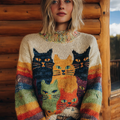 Rainbow Fun Cat Lady Winter Knit Sweater elevenforest