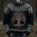 Men's Viking Life Of Tree And Birds Casual Fair Isle Sweater artswardrobe