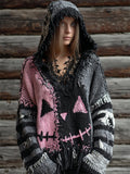 Halloween Pumpkin Face Colorblock Stitched Knit Hooded Sweater elevenforest