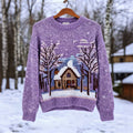 Comstylish Vintage Christmas Snowing Forest Cottage Cozy Knit Sweater