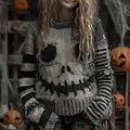 Halloween Pumpkin Face Patchwork Art Cozy Knit Sweater artswardrobe