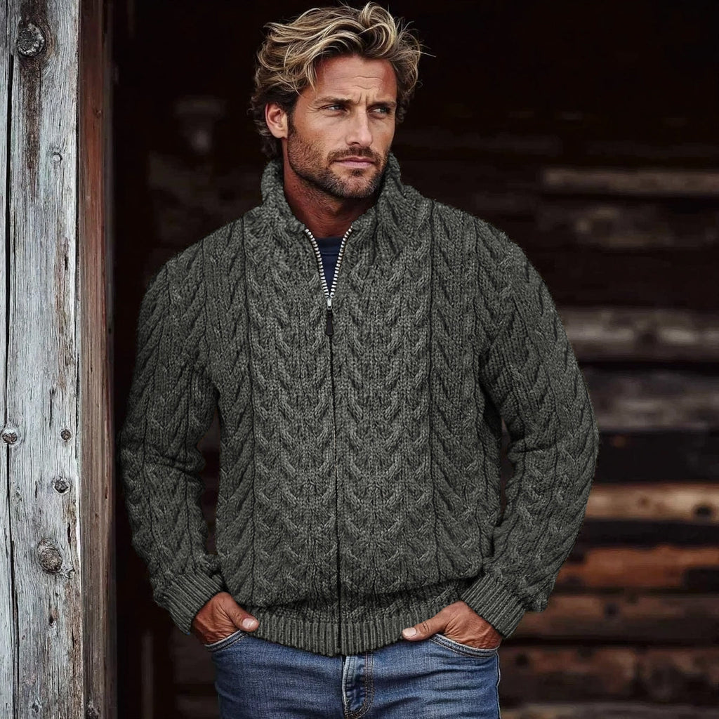 Men's Super Soft Honeycomb Zipper Aran Sweater artswardrobe