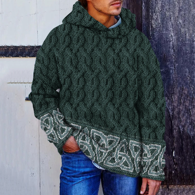 Men's Irish Celtic Jacquard Knit Vintage Hooded Sweater elevenforest
