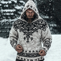 Men's Viking Tribal Jacquard Celtic Knit Hooded Sweater artswardrobe