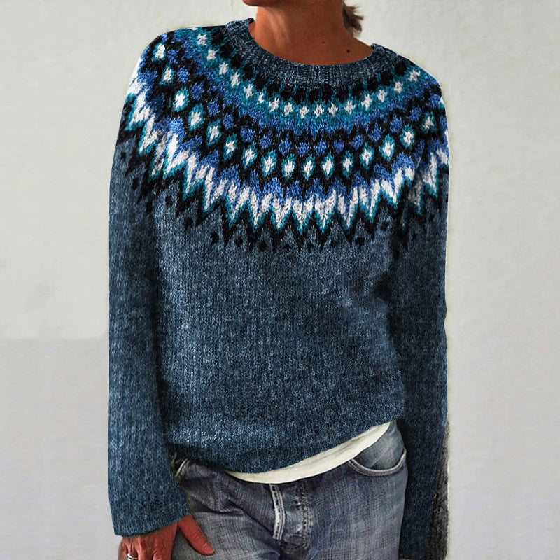 Retro Wave Pattern Crew Neck Sweater elevenforest