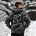 Men's Viking Tribal Dragon Jacquard Celtic Inspired Cozy Hooded Sweater artswardrobe