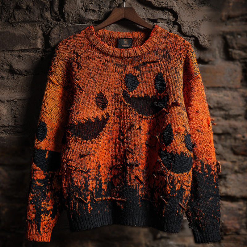 Vintage Halloween Ghost Face Embroidered Sweater artswardrobe