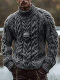 Men's Retro Skull Celtic Chunky Cozy Turtleneck Sweater elevenforest