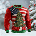 Comstylish Men's Flag Christmas Tree Round Neck Ugly Sweater