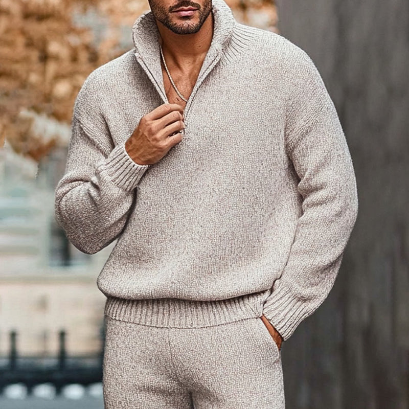 Stylish Wool Half Zipper Sweater And Knitted Pants Two-Piece Set elevenforest