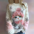 Comstylish Women's Vintage Christmas Cute Cat Snowflake Art Cozy Sweater