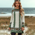 Irish Contrast Jacquard Cozy Knit Sweater Dress elevenforest