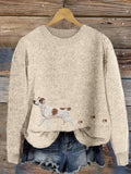 Comstylish Jack Russell Terrier & Paw Prints Embroidered Cozy Sweater