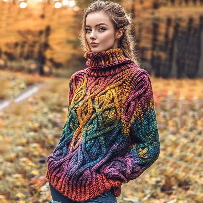 Women's Viking Celtic Knot Colorful Knit High Neck Sweater elevenforest