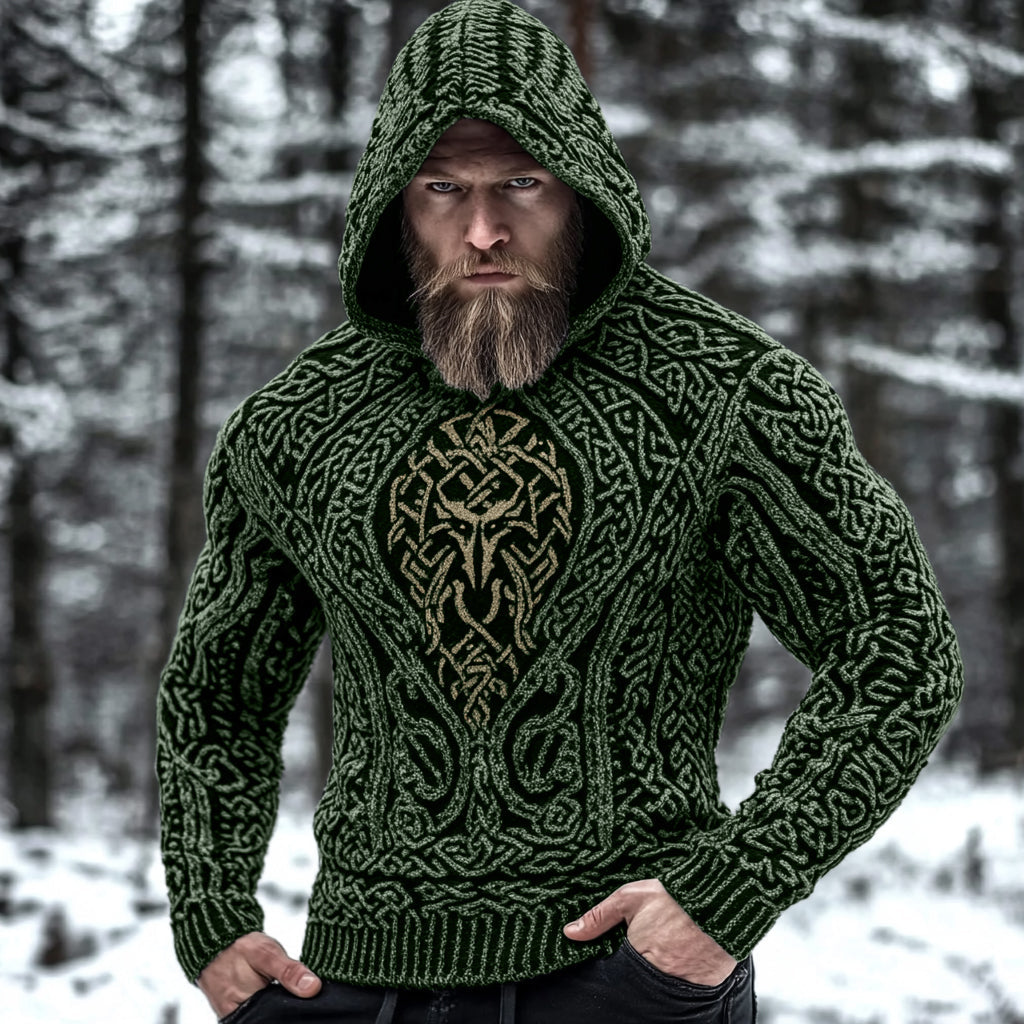 Men's Viking Metal Wolf Style Celtic Thick Hooded Sweater artswardrobe