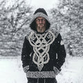 Men's Viking Inspired Runes Celtic Chunky Knit Cozy Hooded Sweater artswardrobe