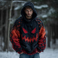 Men's Halloween Spooky Face Gradient Art Knitted Cozy Hooded Sweater artswardrobe