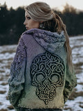 Vintage Celtic Skull Embroidered Gradient Cozy Hooded Sweater artswardrobe