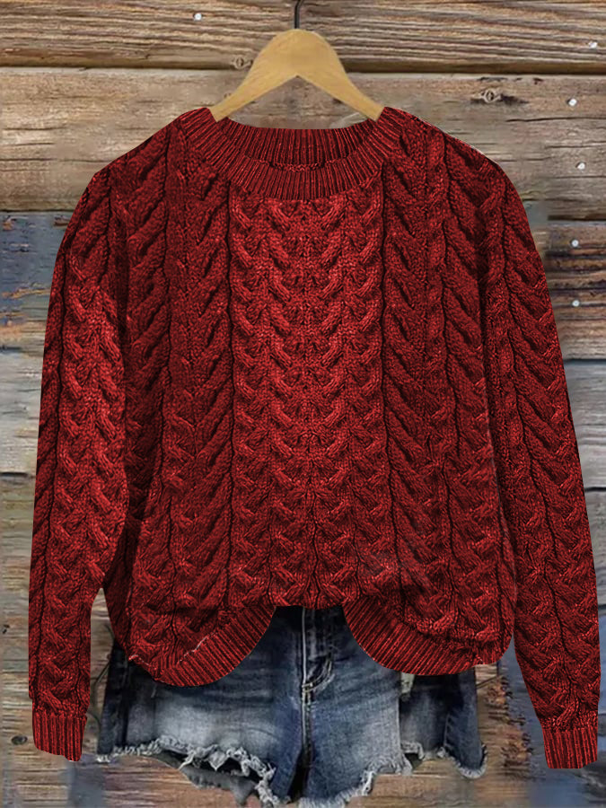Women's Super Soft Honeycomb Aran Crew Neck Sweater artswardrobe