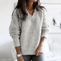Vintage V Neck Solid Color Sweater elevenforest