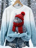 Christmas Scarf Cat Art Women's Soft Plush Sweater