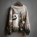 Comstylish Halloween Lovely Ghost Daisy Floral Dyed Cozy Knit Sweater