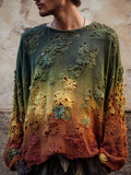 Men's Boho Floral Crochet Embroidered Gradient Cozy Sweater artswardrobe