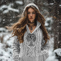 Women's Viking Tribal Runes Life Of Tree Chunky Knit Hooded Sweater artswardrobe