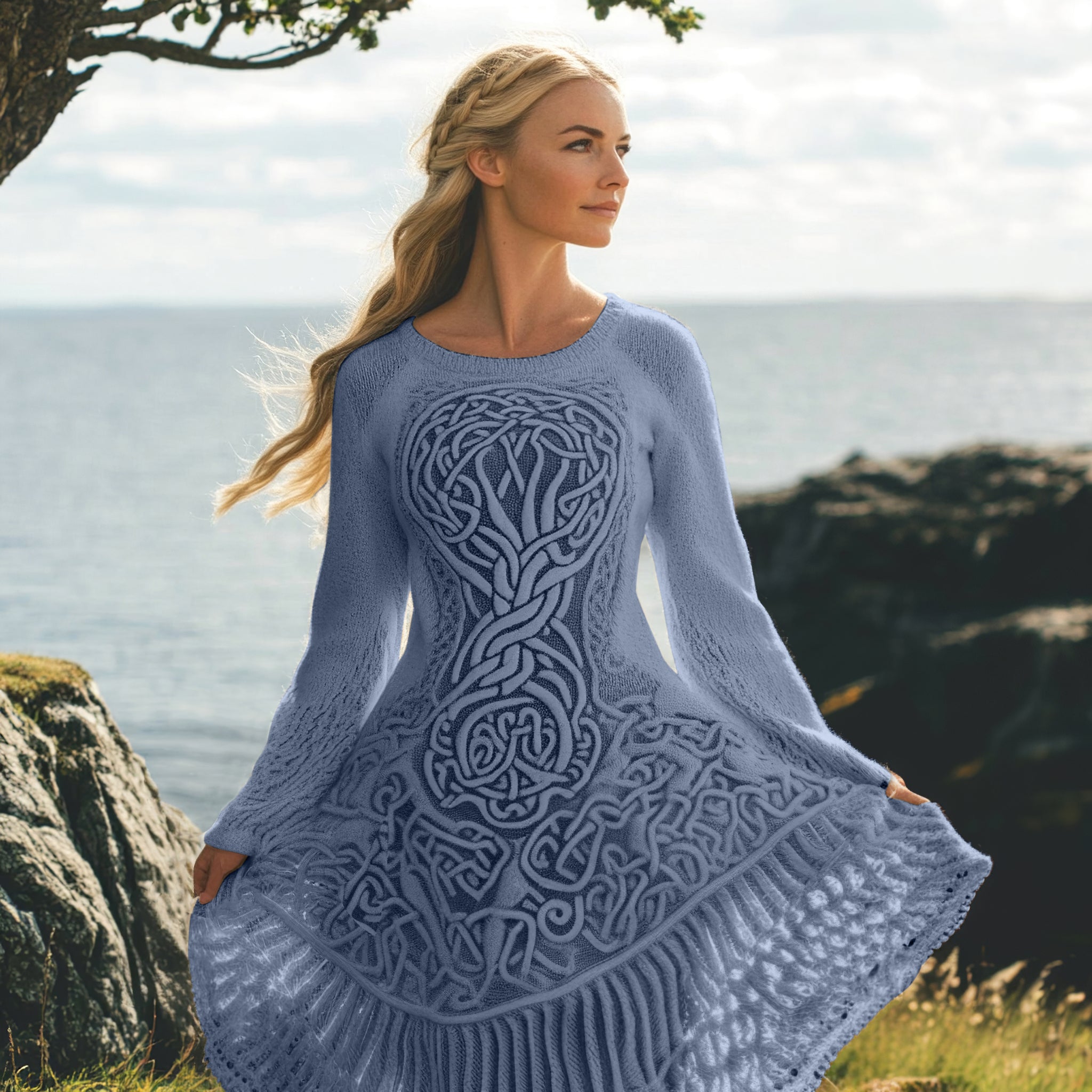 Women's Celtic Knot And Tree Of Life Long Sleeve Sweater Dress artswardrobe