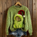 Comstylish Christmas Monster Angry Cat Cozy Knit Sweater
