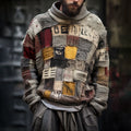 Men'S Retro Geometric Patchwork Art Cozy Knit Hooded Sweater artswardrobe