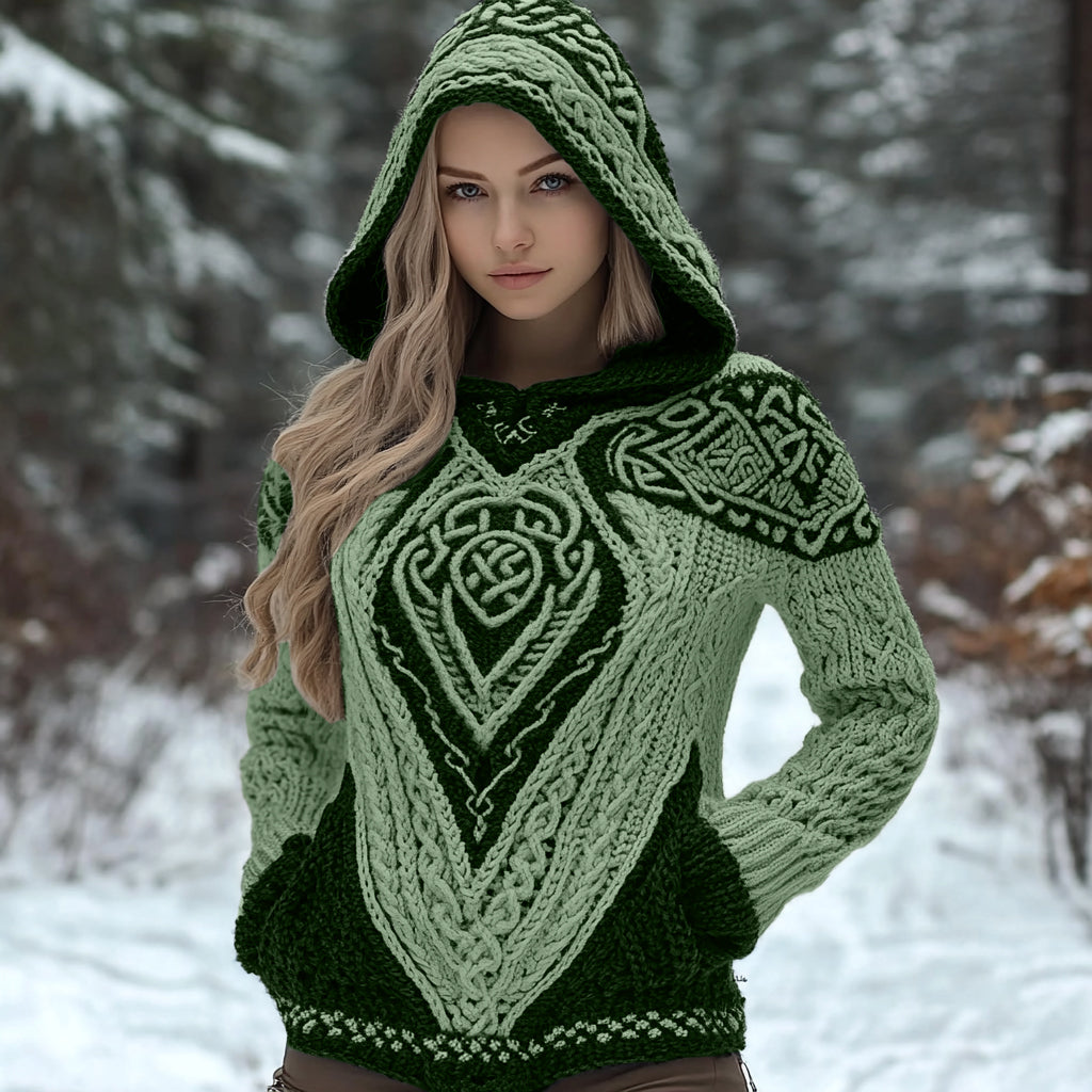 Women's Viking Wolf Style Celtic Thick Hooded Sweater artswardrobe