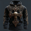 Men's Skull Cross Jewel Art Celtic Cozy Chunky Hooded Sweater artswardrobe