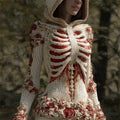 Halloween 3d Skeleton Floral Art Women's Knit Hooded Sweater artswardrobe